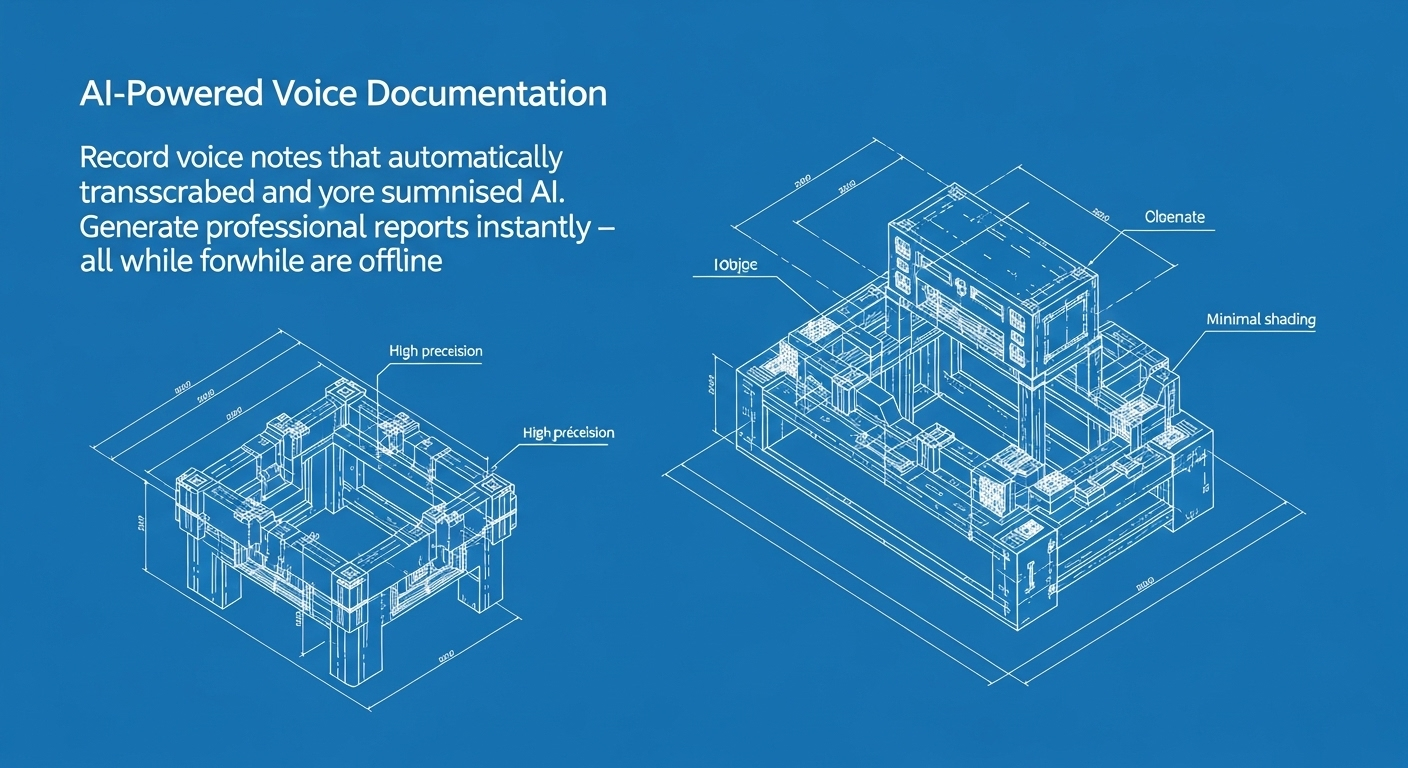 AI-Powered Voice Documentation showing voice-to-text transcription, automated summarization, and professional report generation